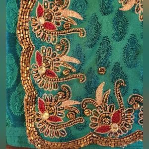 Beaded Embroidered Emerald Green Saree